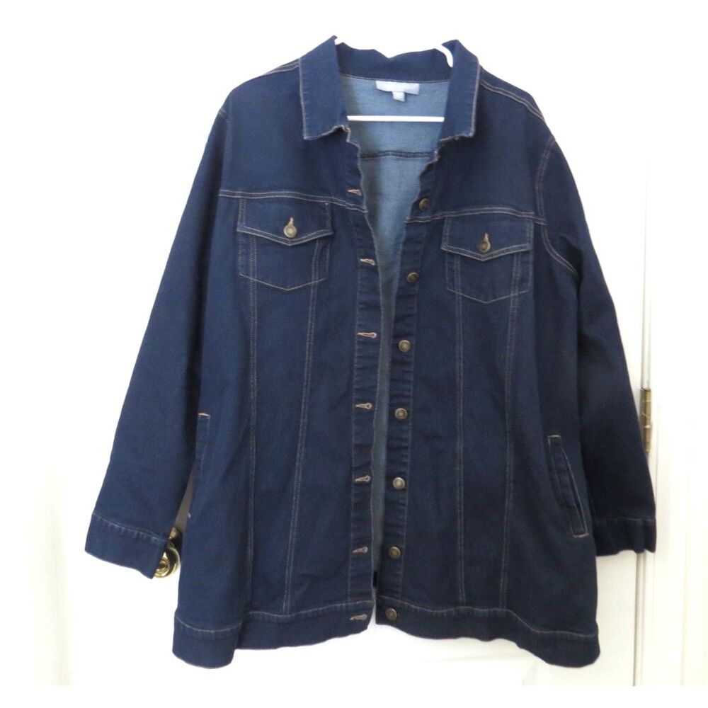Woman Within Plus Size Long Stretch Denim Jacket Oversized Blue 18W NWOT - Picture 5 of 10